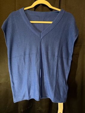 V-Neck Knit Sleeveless Sweater Top - Royal Blue